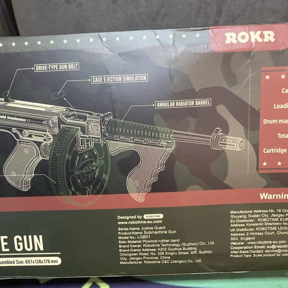 ROKR Thompson Submachine Gun Mechanical Toy 3D Wooden Puzzle LQB01 Sealed! D3